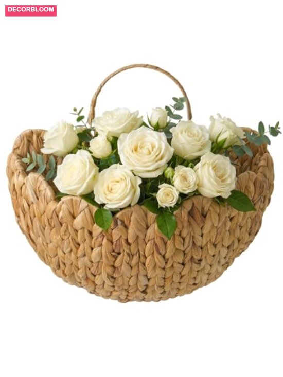 Other - Scalloped Wicker Wall Basket, Water Hyacinth Hanging Basket with Handle, Boho